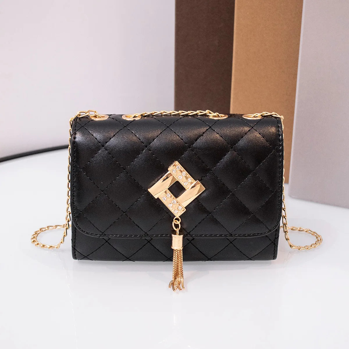Diamonds Tassel Quilted Crossbody Bag Women PU Leather Small Messenger