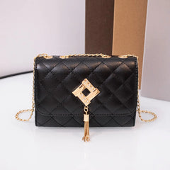 Diamonds Tassel Quilted Crossbody Bag Women PU Leather Small Messenger