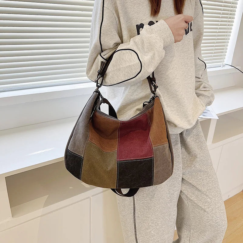 Women's Slouchy Shoulder Bag Soft Cotton Fabric