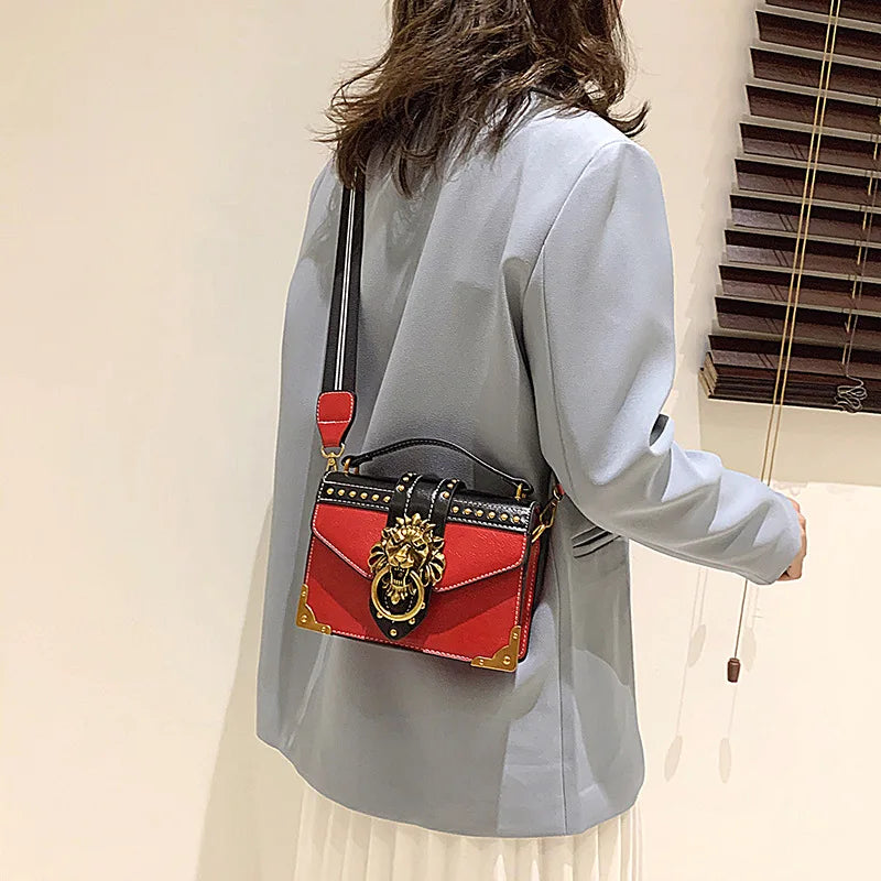 Metal Lion Head Shoulder Purse Square Mini Messenger Bag