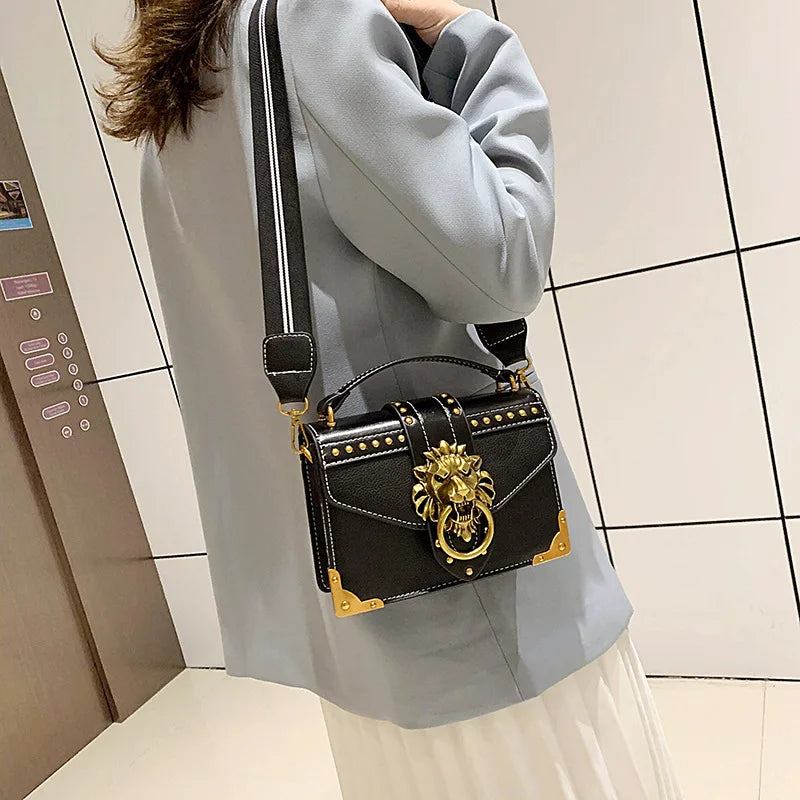Metal Lion Head Shoulder Purse Square Mini Messenger Bag