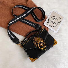 Metal Lion Head Shoulder Purse Mini Square Messenger Bag