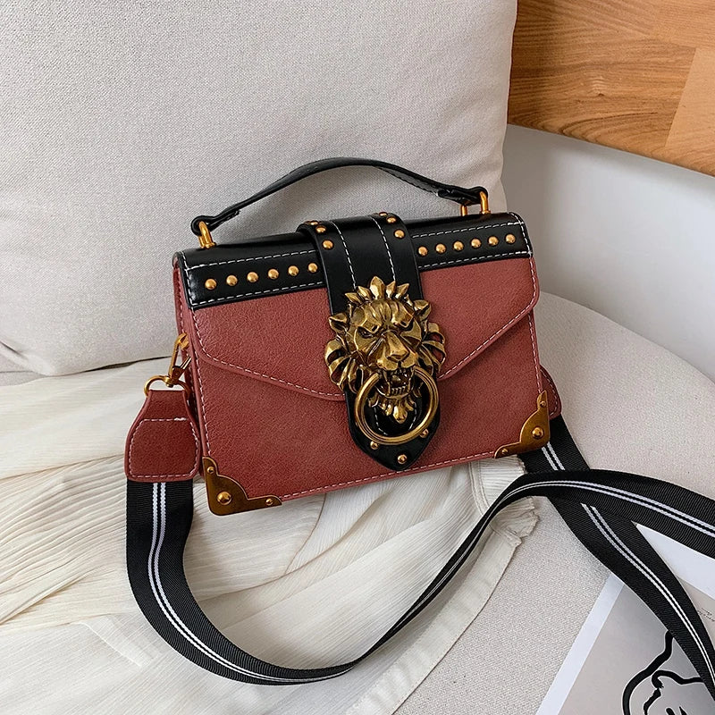 Metal Lion Head Shoulder Purse Mini Square Messenger Bag