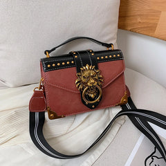 Metal Lion Head Shoulder Purse Mini Square Messenger Bag