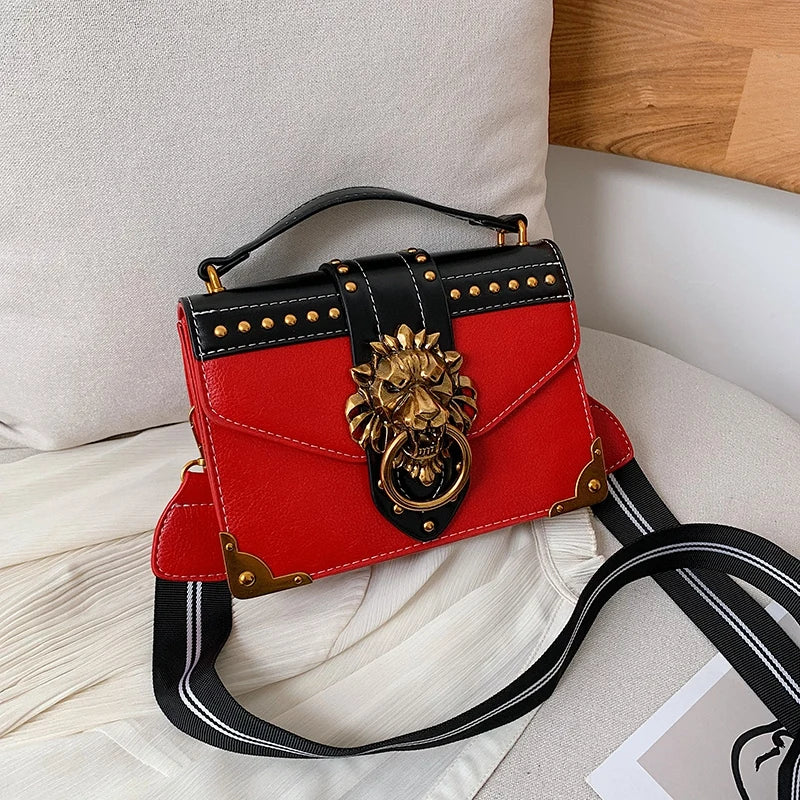 Metal Lion Head Shoulder Purse Mini Square Messenger Bag