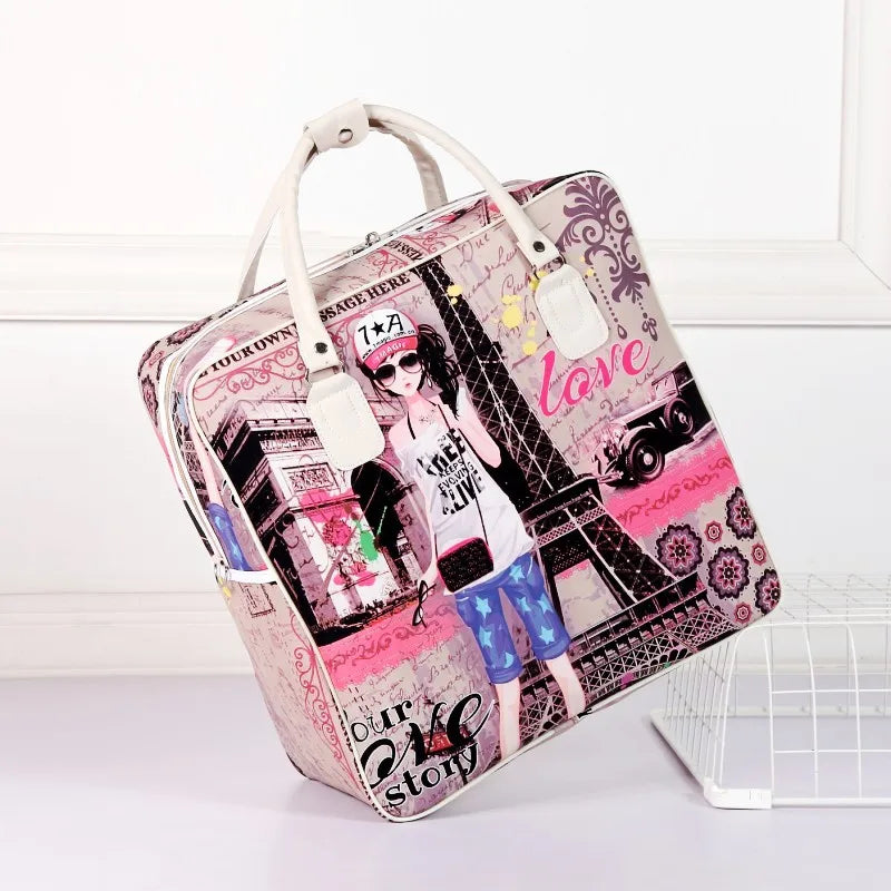 Female Printing PU Leather Women Travel Bag Large Capacity Luggage Bags