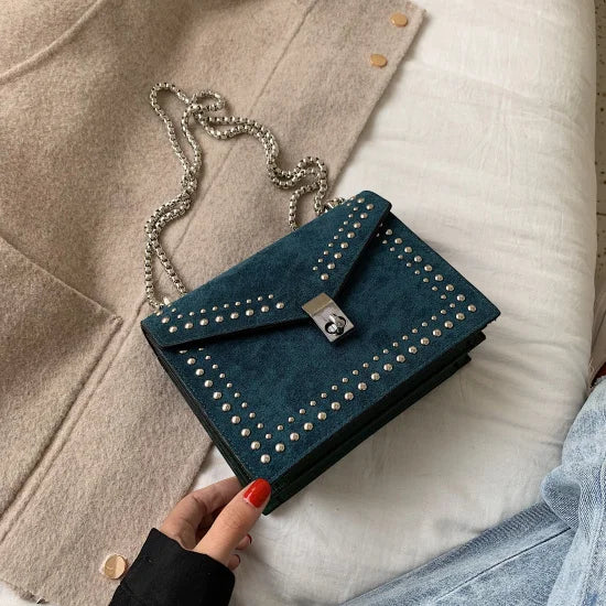 Rivet Crossbody Bag Leather Shoulder Bags for Women