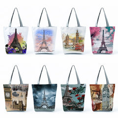 Floral Eiffel Tower Tote Bag for Women