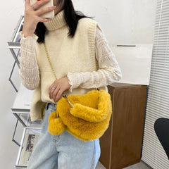 Female Fluffy 3D Love Heart Tote Bag Winter Fluffy Faux Fur Handbags