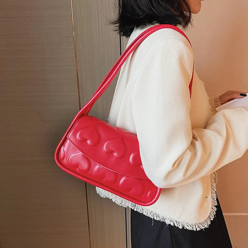 Heart Pattern Printed Handbag Small Square Underarm Bag Purses and Handbags