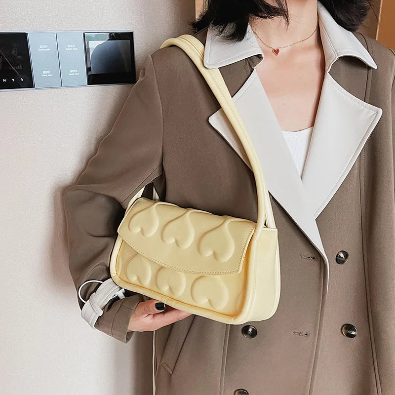 Heart Pattern Printed Handbag Small Square Underarm Bag Purses and Handbags