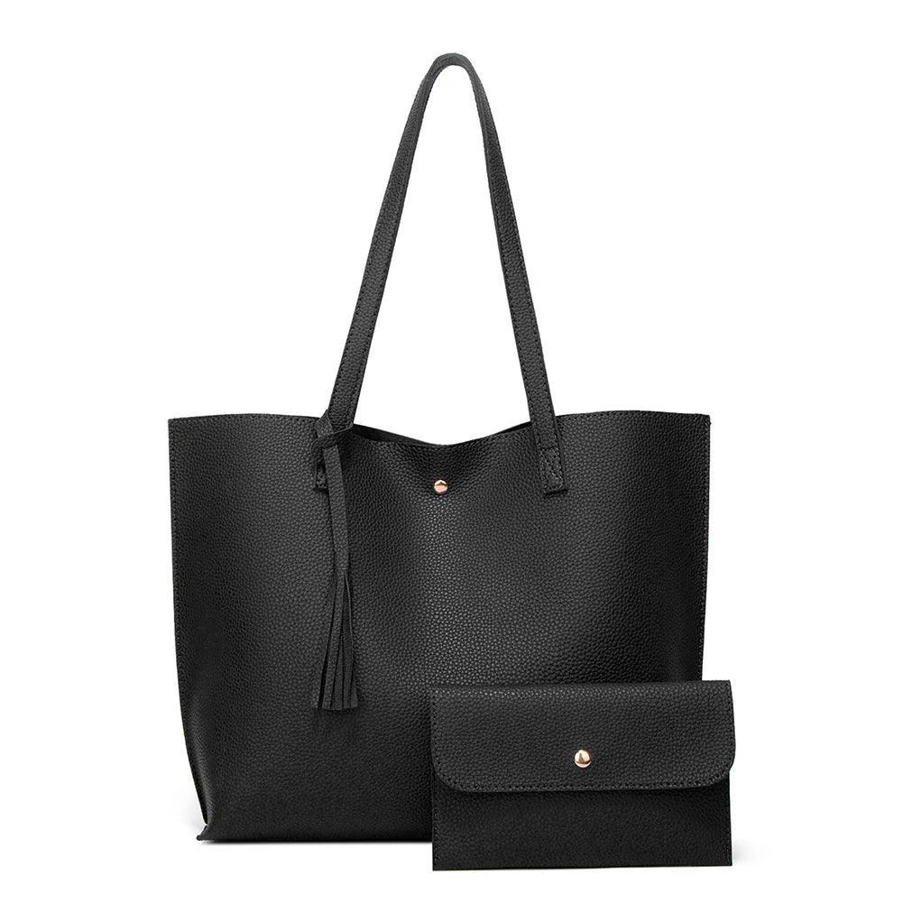 Women's PU Leather Tassel Tote Bag Solid Color Graceful Beauty Grace