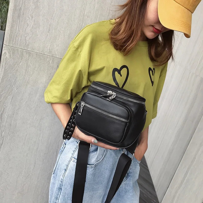 Women Handbag Multi-Pocket Tote Retro Rivets Crossbody Bag