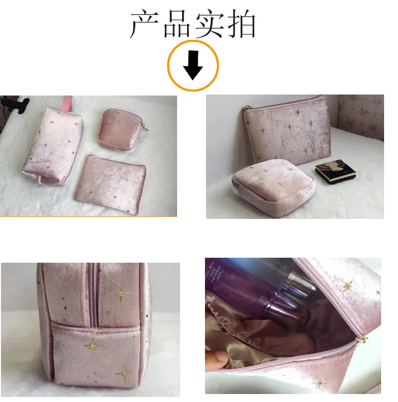 Velvet Small Portable Storage Bag Large Capacity Travel Cosmetic Bag