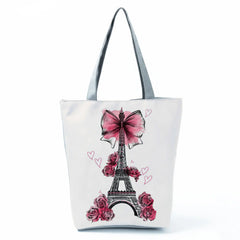 Floral Eiffel Tower Print Tote Bag for Women