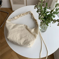 Women's Nylon Pleated Shoulder Bag with Zipper