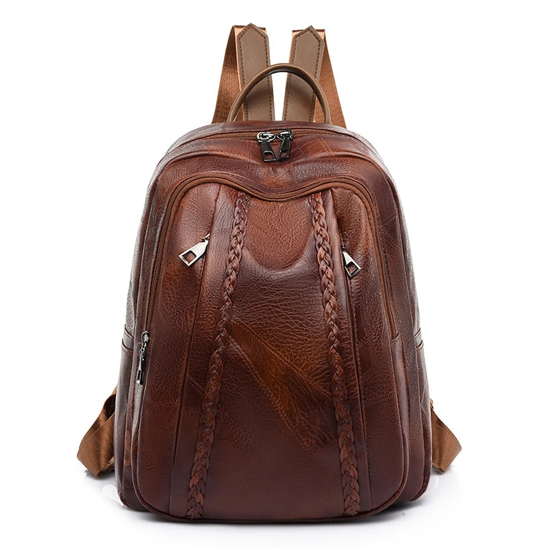 High Soft Leather Book Bags For Teenage Girls Travel Backpack