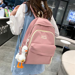 Women Embroidered Nylon Travel Bag Multi-pocket Schoolbag Backpack