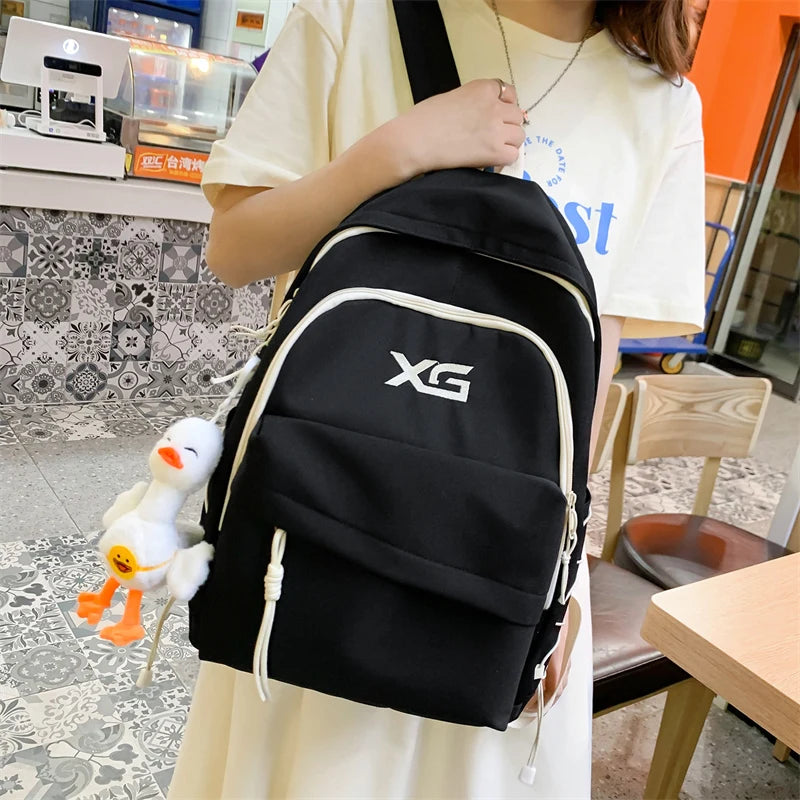 Women Embroidered Nylon Travel Bag Multi-pocket Schoolbag Backpack