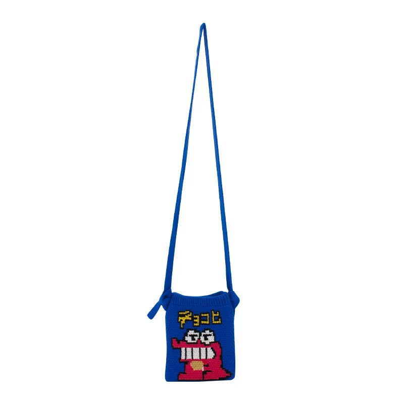 Female Ins Cartoon Pouch Bag Women Casual Knitted Small Smartph