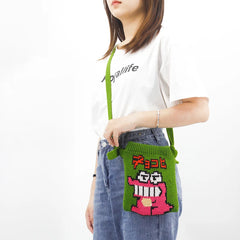 Female Ins Cartoon Pouch Bag Women Casual Knitted Small Smartph