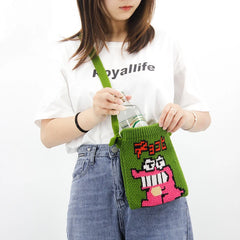 Female Ins Cartoon Pouch Bag Women Casual Knitted Small Smartph