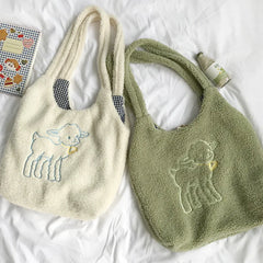Women's Embroidered Lambswool Shoulder Bag with Embroidery Detail