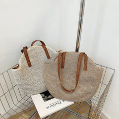 Women Straw Woven Shoulder Bag Large Capacity Casual Lady Tote