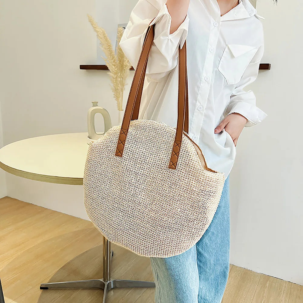 Women Straw Woven Shoulder Bag Large Capacity Casual Lady Tote