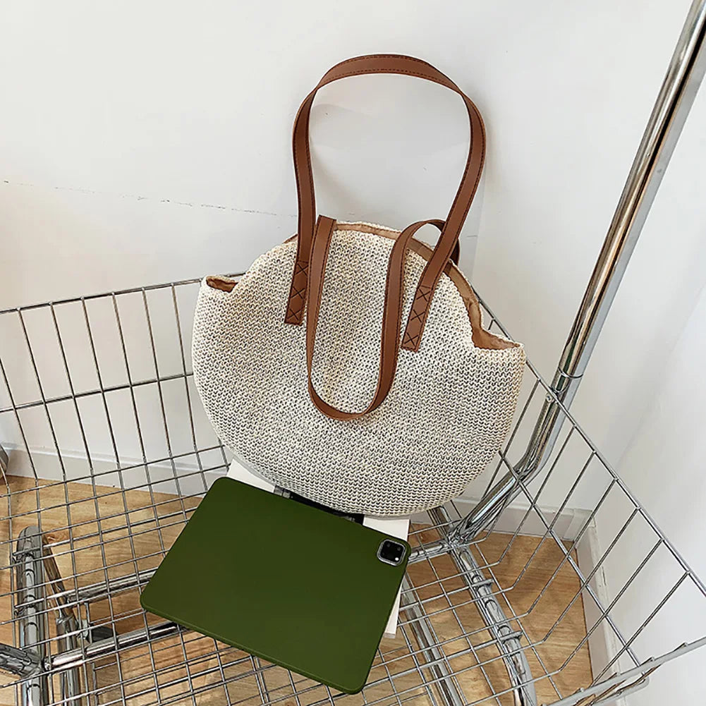 Women Straw Woven Shoulder Bag Large Capacity Casual Lady Tote