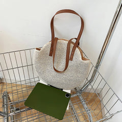 Women Straw Woven Shoulder Bag Large Capacity Casual Lady Tote