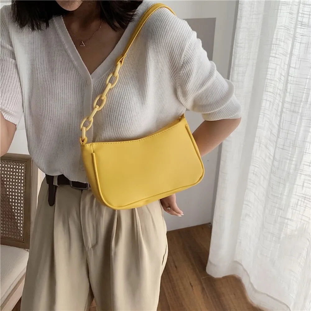 Retro Female Leather Chain Handbag Casual Tote Shoulder Bags Shopping Bag