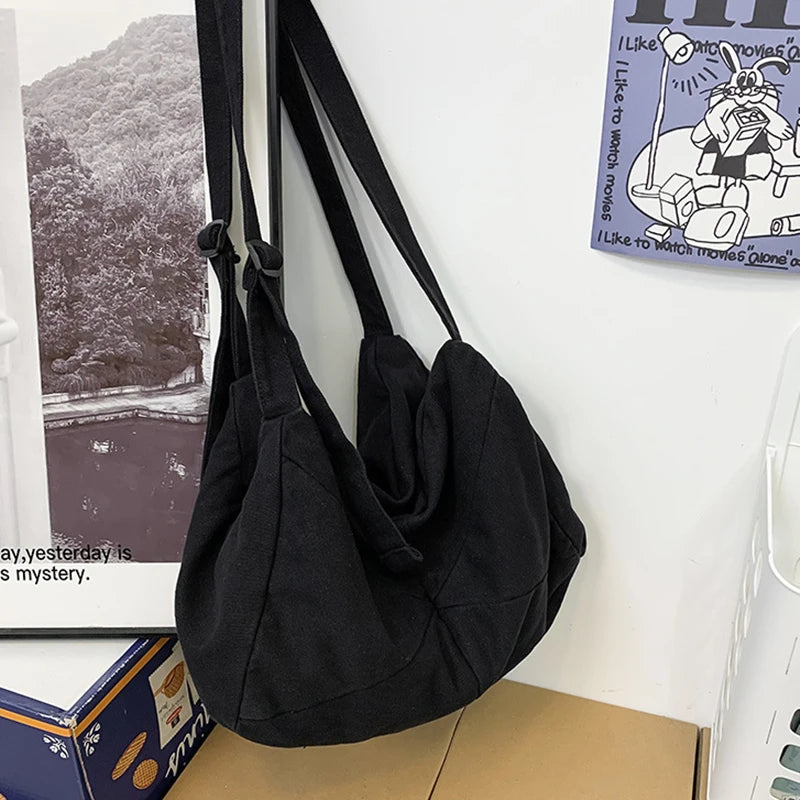 Women's Canvas Slouchy Shoulder Bag for School Laptop Overnight