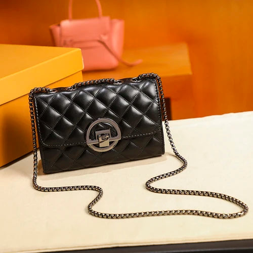 Female Quilted Shoulder Bag PU Leather Embroidery Handbag