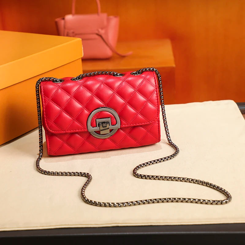 Female Quilted Shoulder Bag PU Leather Embroidery Handbag