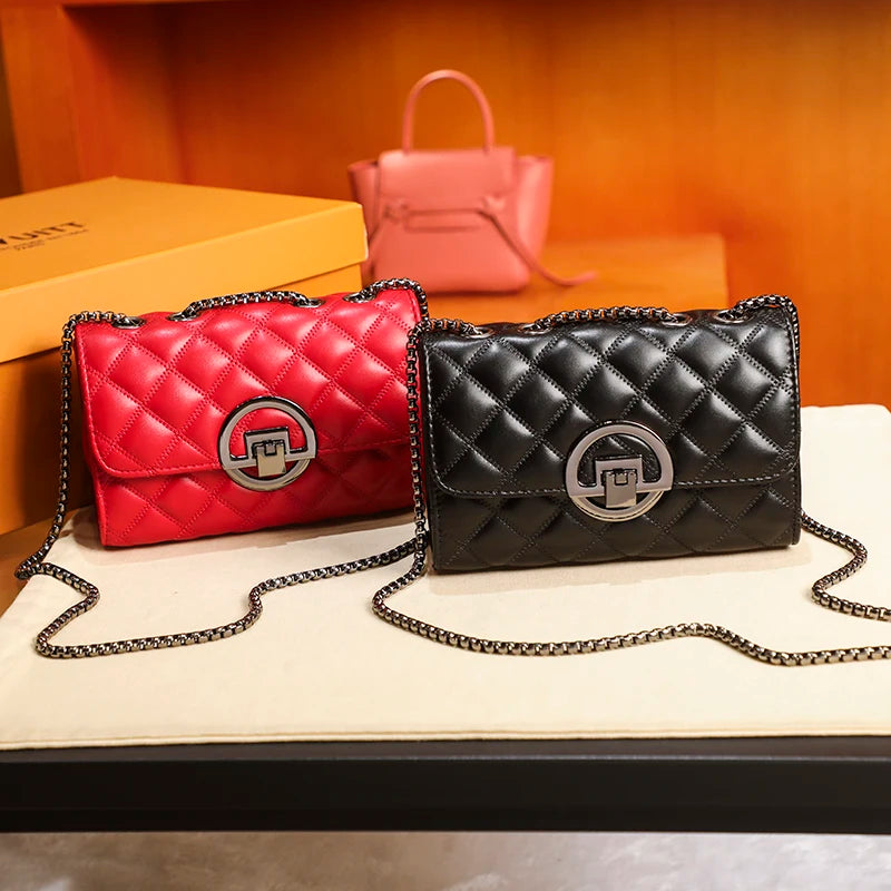 Female Quilted Shoulder Bag PU Leather Embroidery Handbag