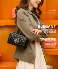 Female Quilted Shoulder Bag PU Leather Embroidery Handbag
