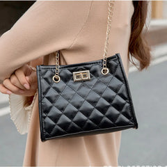 Embroidered Checkered Crossbody Bag with Lock for Women