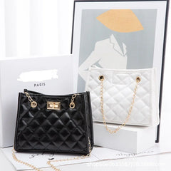 Embroidered Checkered Crossbody Bag with Lock for Women