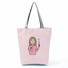 Female Nurse Printed Women Shopping Bag High Capacity Beach Eco Reusable S...