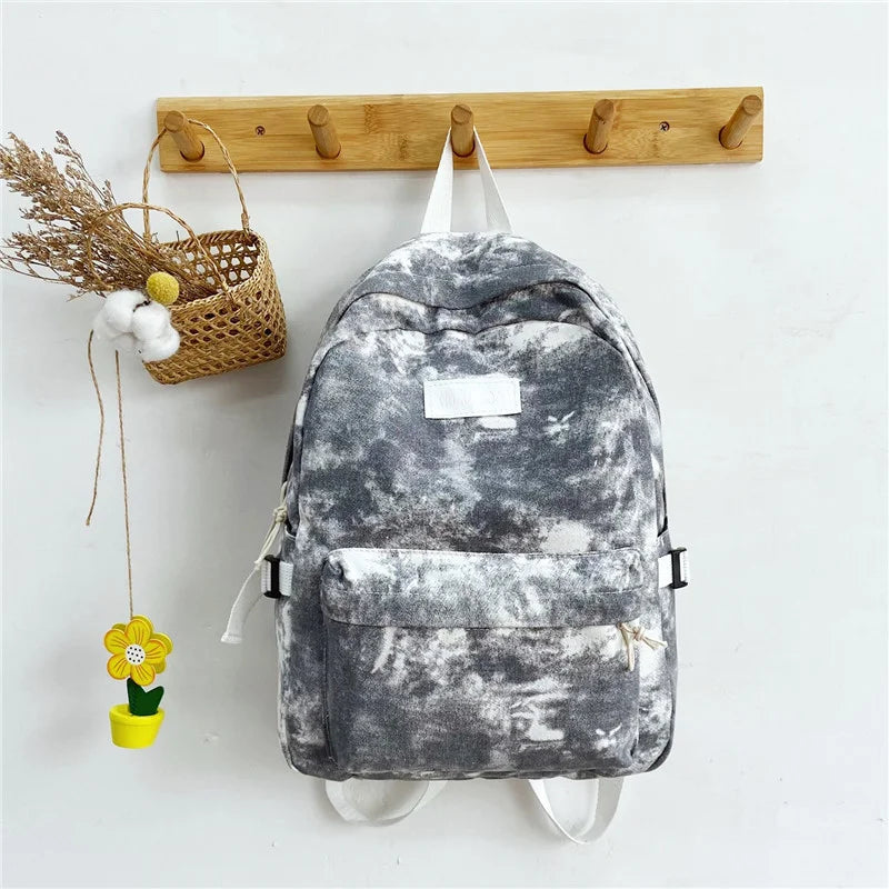 Casual Nylon Backpack for Women Solid School Bag