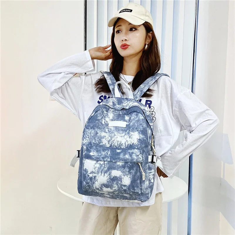 Casual Nylon Backpack for Women Solid School Bag