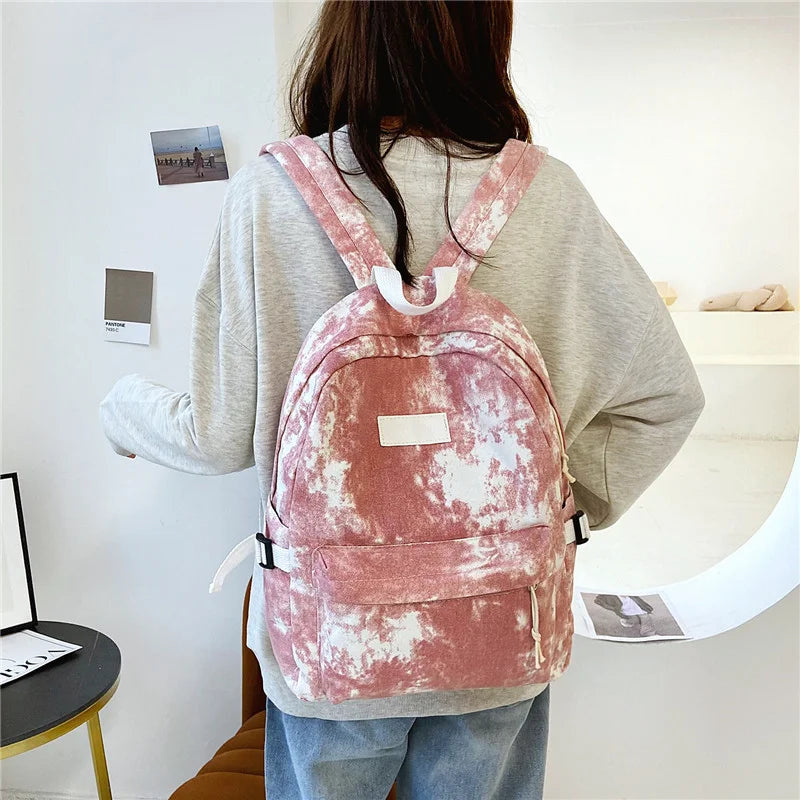 Casual Nylon Backpack for Women Solid School Bag