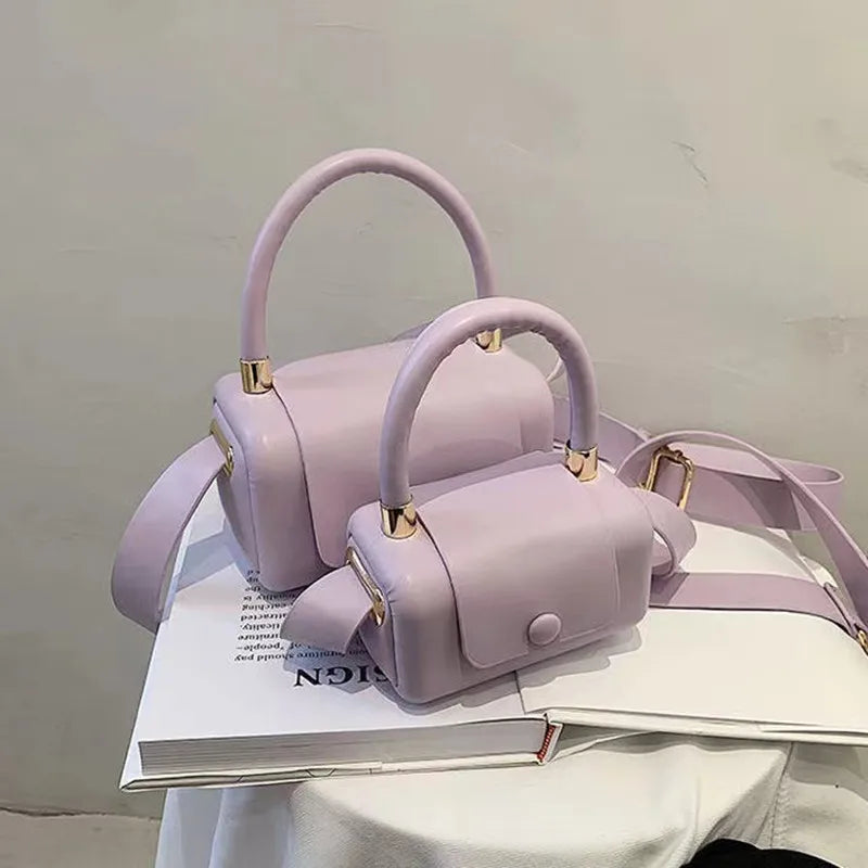 Female Leather Pillow Tote Handbag Box Clutch Solid Girl Holiday Bag