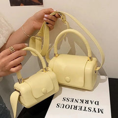 Female Leather Pillow Tote Handbag Box Clutch Solid Girl Holiday Bag