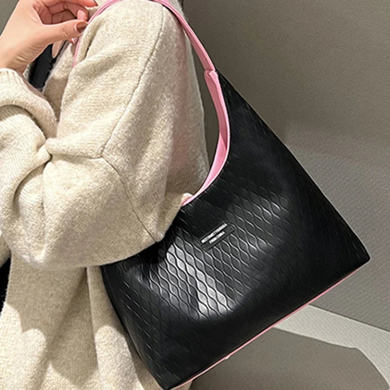Women's Plaid Shoulder Bag Soft Leather Tote Bag