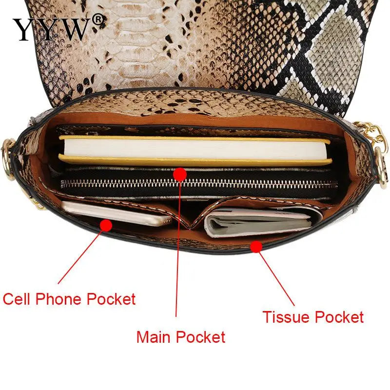 Women's Snake Print Crossbody Bag Square Messenger Purse with Chain