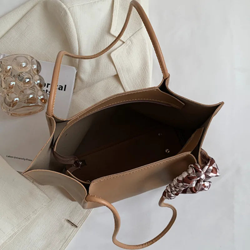 Female Pure Shopper Bag Soft Leather Tote Bag Stylish Handbags