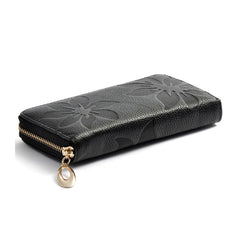 Women Leather Wallet Zip Flower Lady Long Purse Handbag
