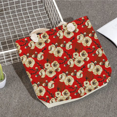 Women's Red Shoulder Bag Floral Print Handbag High Capacity Travel Tote